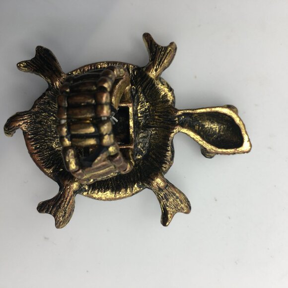 VTG Sea Turtle Ring Stretch Band Pink Purple Rhinestones Gold Tone Metal 2.5" - Picture 8 of 13